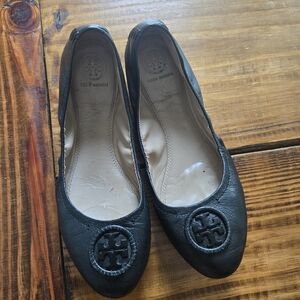 Tory Burch Black Leather Ballet Flats